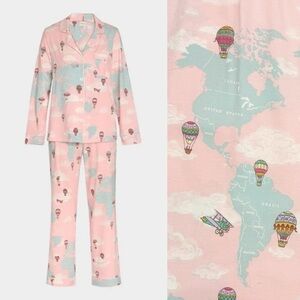 BedHead Pajamas PJs Map Print Hot Air Ballon World Travel Organic Cotton Jersey